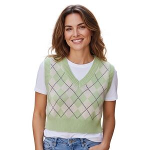 Ultra Flirt Mint Argyle Knit Crop Top